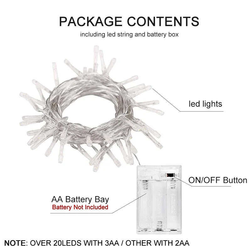 Waterproof Battery LED Christmas String Lights, 1.5m–10m Xmas Home Decorations