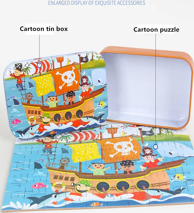 SEO Title: 60-Piece Wooden Puzzle Toys for Kids – Educational Animal & Vehicle Jigsaw