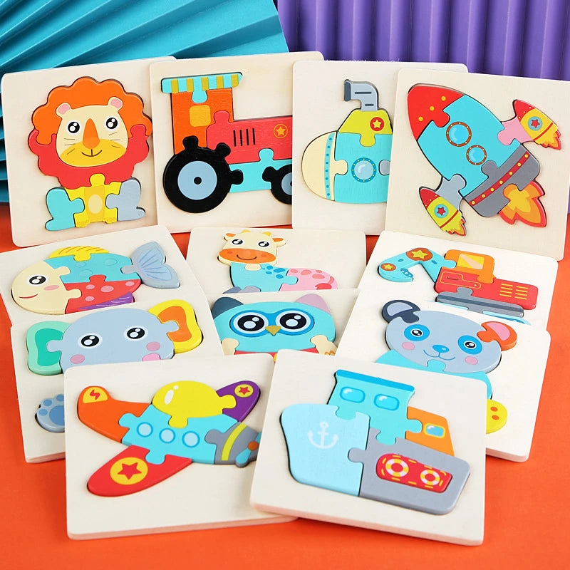 Kids 3D Wooden Animal Puzzle, Educational Jigsaw Toy