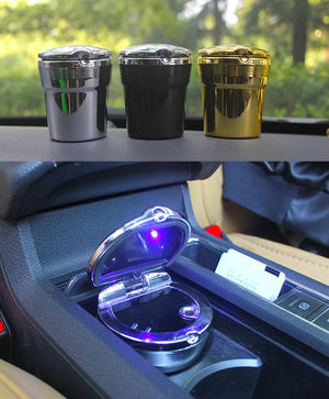 Universal Car Ashtray with LED Light – Covered Interior Accessory