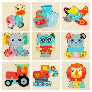 Kids 3D Wooden Animal Puzzle, Educational Jigsaw Toy