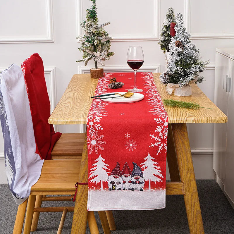 Christmas Red & Gray Cartoon Tablecloth – Holiday Table Decor