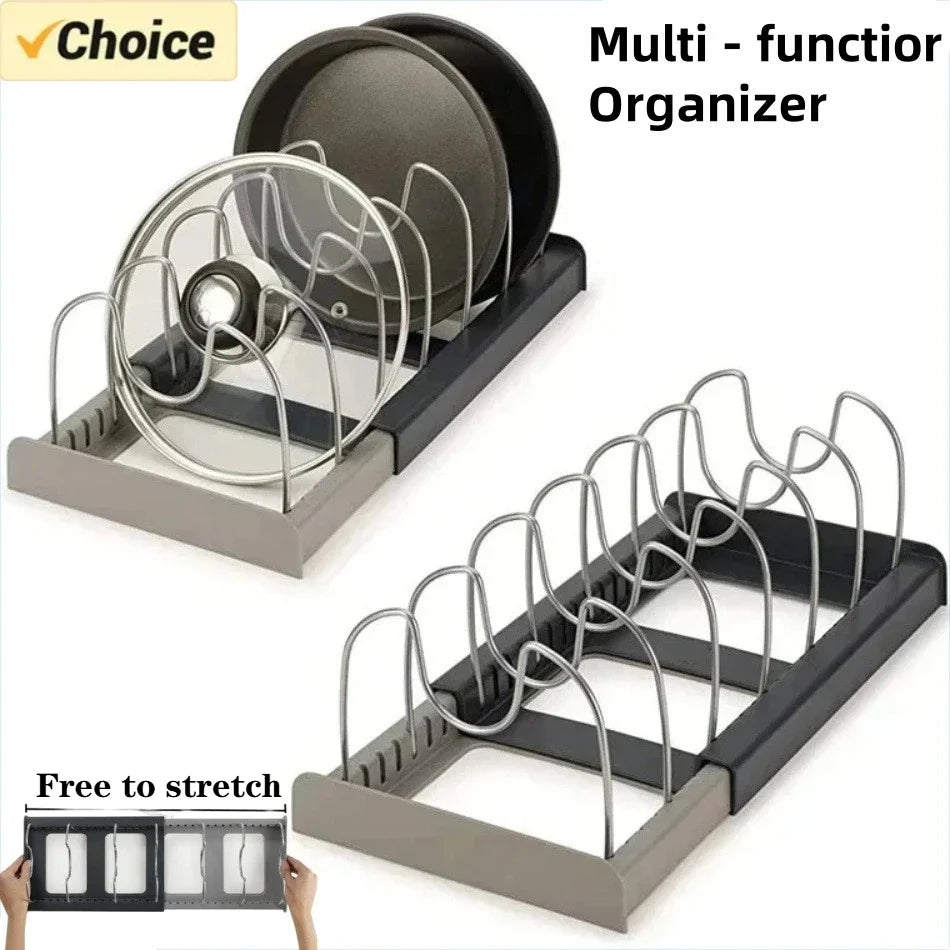 7-Grid Adjustable Pot and Pan Organizer Rack – Space-Saving Kitchen Storage