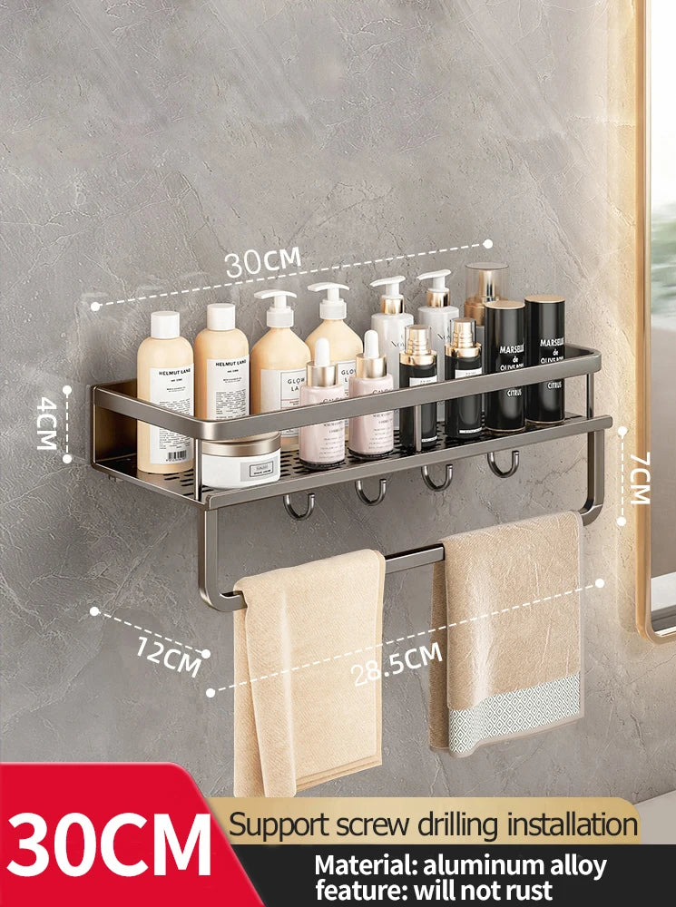 Wall-Mounted Aluminum Bathroom Rack – Space-Saving Storage Shelf