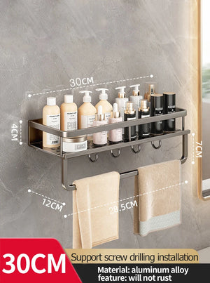 Wall-Mounted Aluminum Bathroom Rack – Space-Saving Storage Shelf