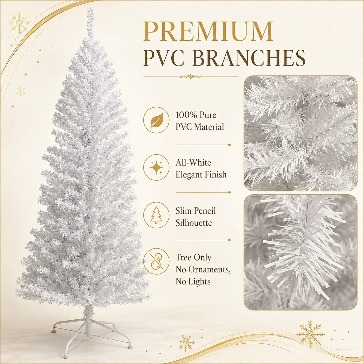White Artificial Christmas Tree with Metal Stand