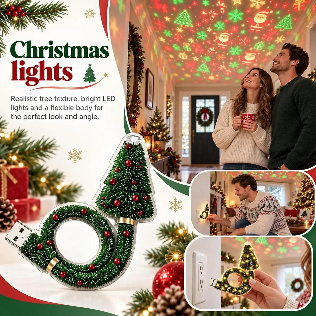 USB Christmas Tree Projection Light
