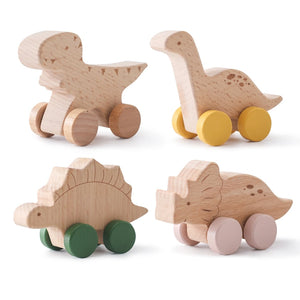 Dinosaur Cartoon Wooden Teether Toy for Babies – Montessori Sensory Car