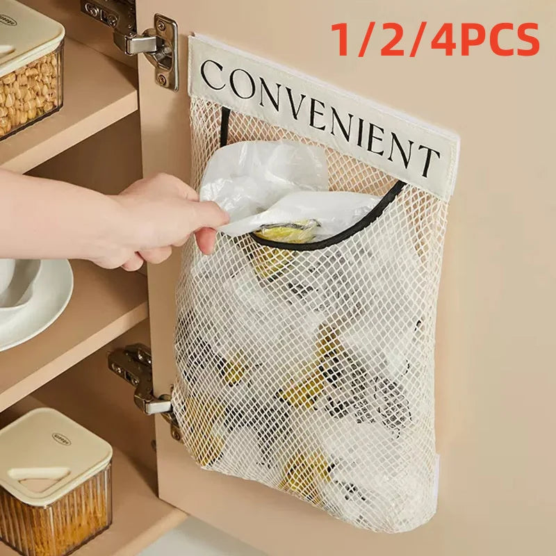 Wall-Mounted Mesh Plastic Bag Dispenser – Kitchen Storage Organizer