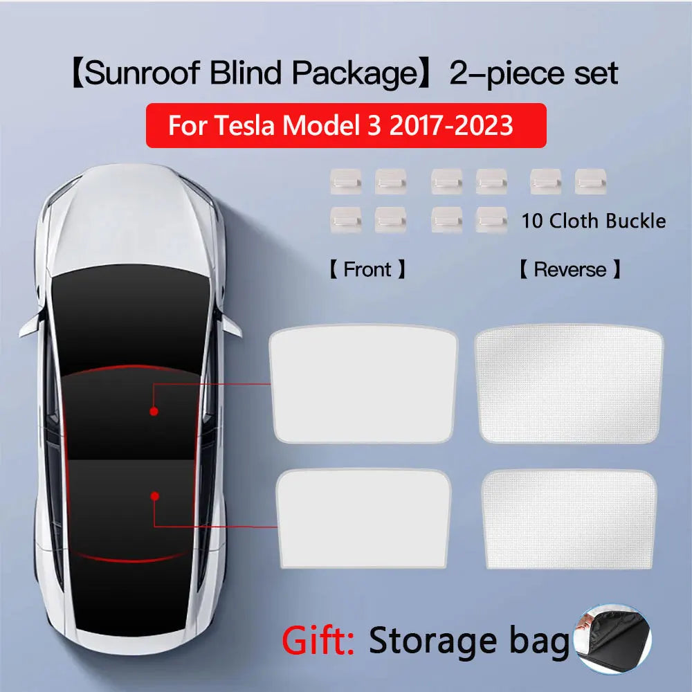 Tesla Model 3 Sunroof Sunshade (2017–2023) – Front & Rear Glass Roof Cover