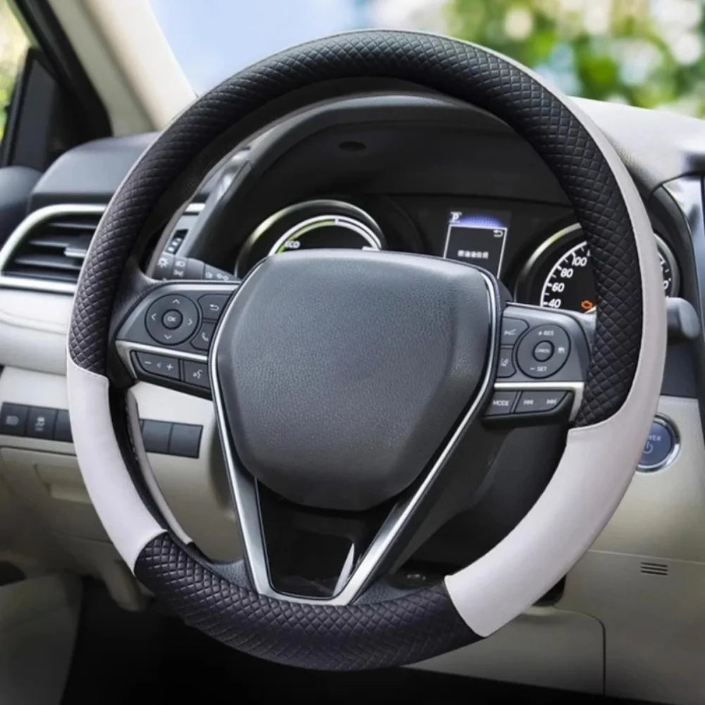 Universal Microfiber Leather Steering Wheel Cover – Anti-Slip, 38cm