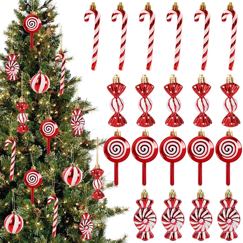 6pcs Christmas Candy Cane, Lollipop & Hanging Ball Ornaments for Xmas Tree