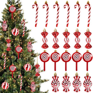 6pcs Christmas Candy Cane, Lollipop & Hanging Ball Ornaments for Xmas Tree