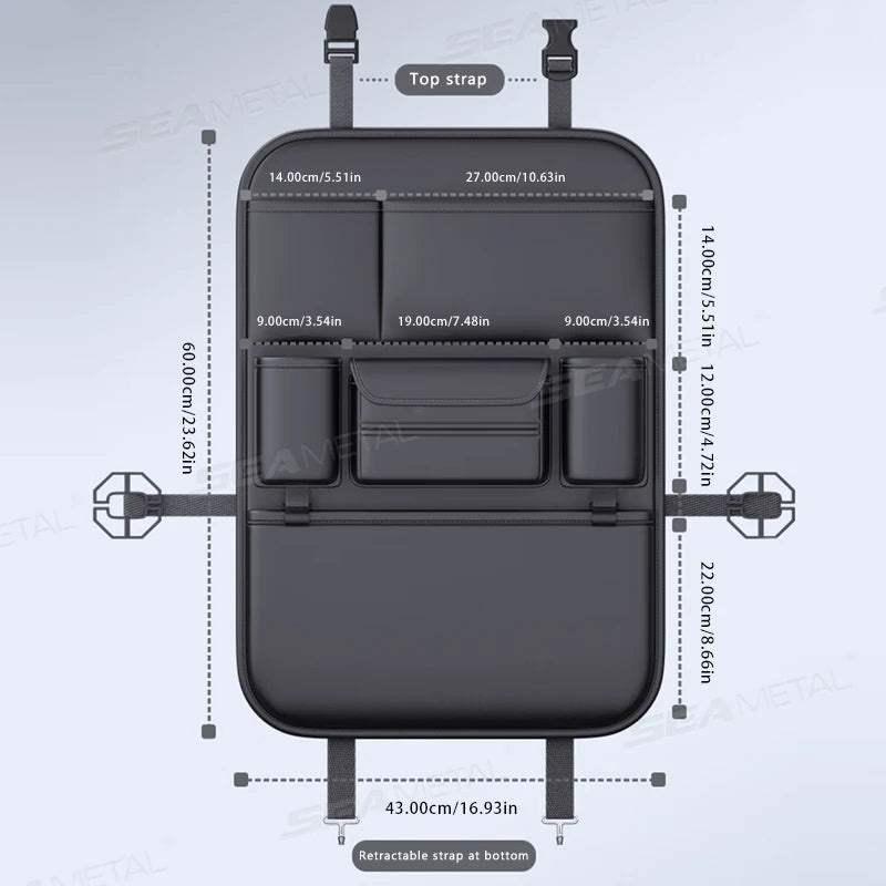SEAMETAL 6-Pocket Car Seat Back Organizer – Waterproof Storage Bag