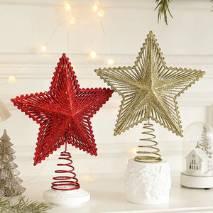 25cm Red Gold Glitter Star Christmas Tree Topper – Festive Decoration