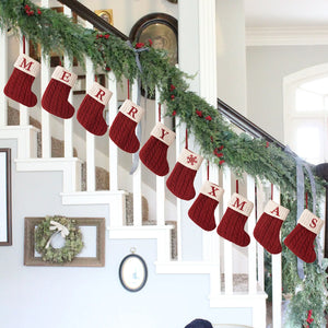 Personalized Christmas Stocking Boots, Knitted Xmas Tree Ornaments with Snowflake Letters