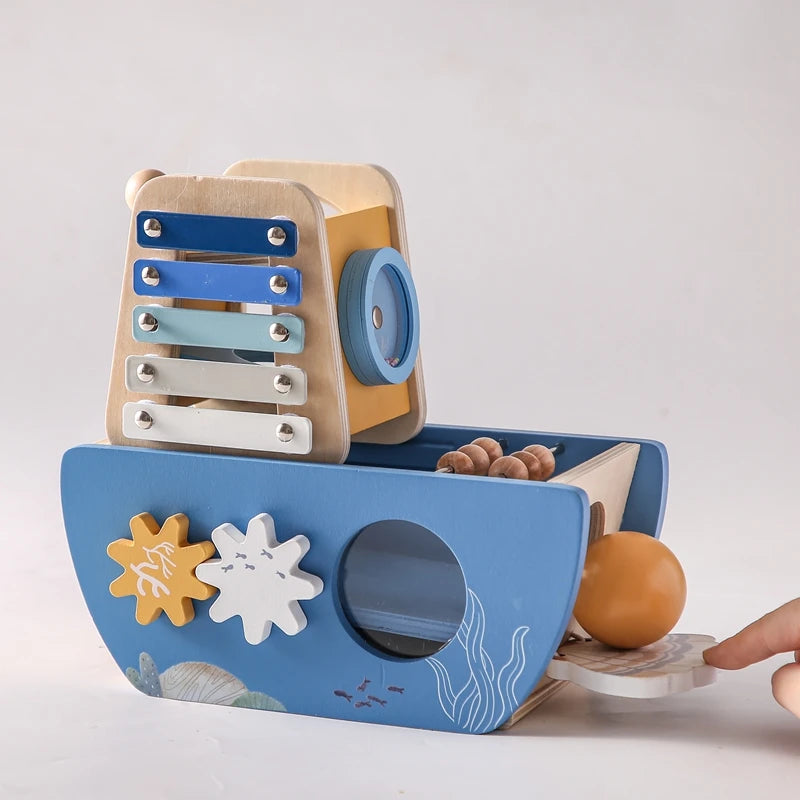 SEO Title: Montessori Wooden Ship Toy – Musical Sensory Learning Toy for Babies