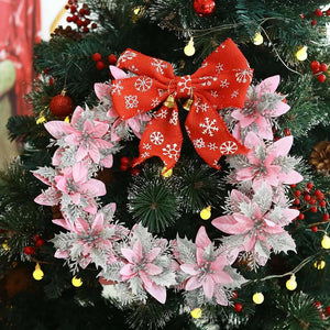 Glitter Artificial Christmas Flowers – Pink, Red & Gold Tree Ornaments