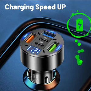 250W 5-Port Car Charger – PD QC3.0 Fast Charging USB-C Adapter for iPhone