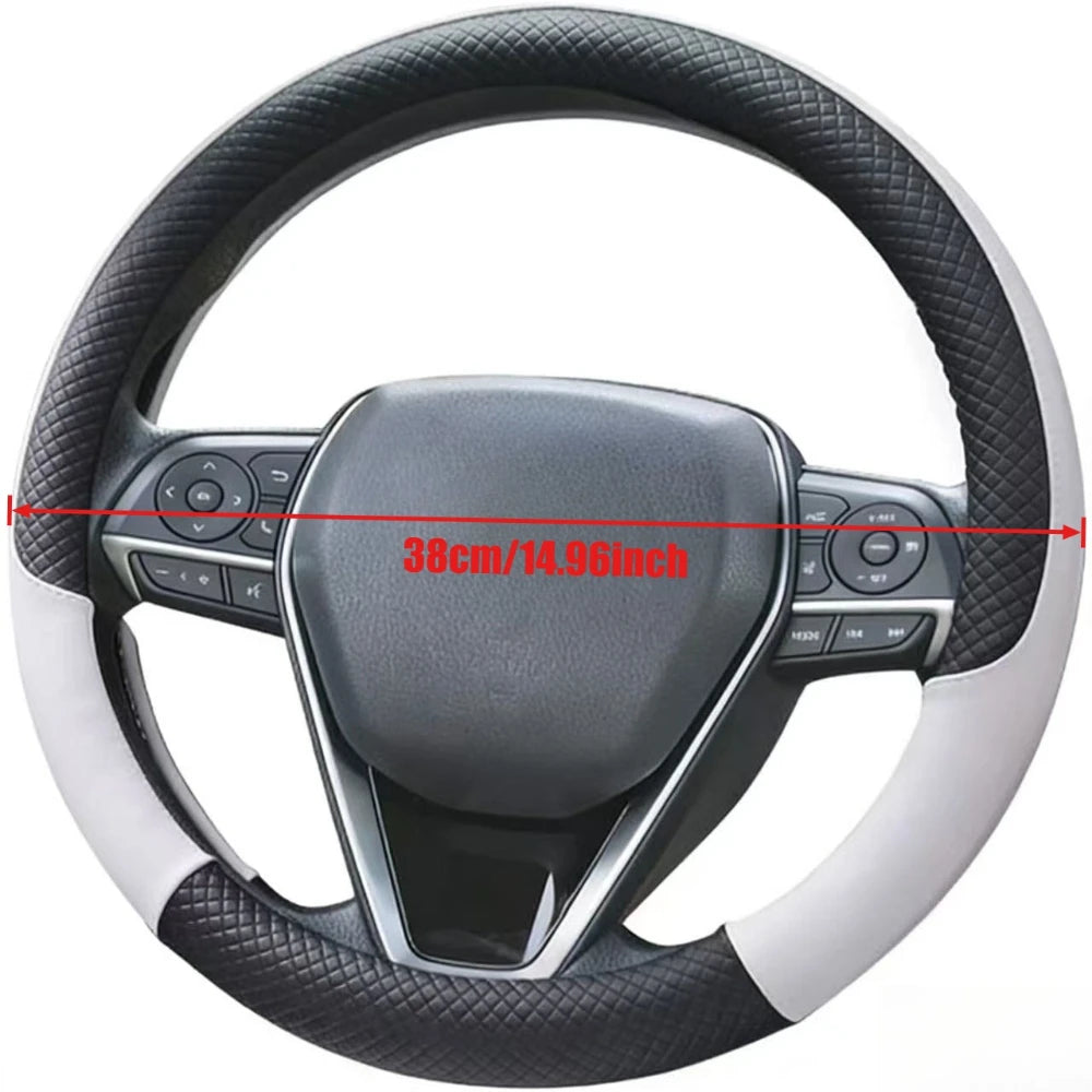 Universal Microfiber Leather Steering Wheel Cover – Anti-Slip, 38cm
