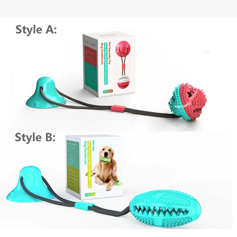 Interactive Dog Chew Ball Toy with Suction Cup & Teeth Cleaning