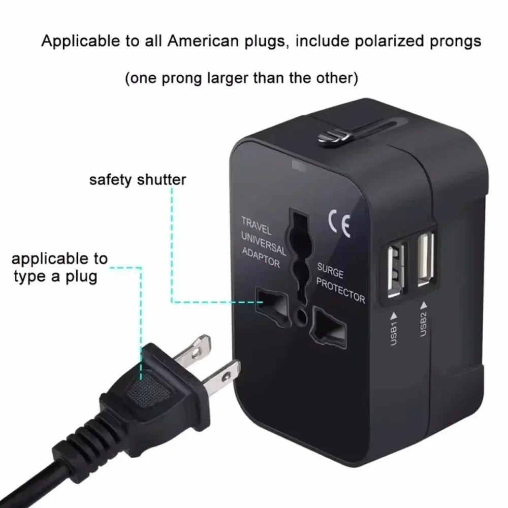 Universal Travel Adapter with Dual USB Ports – Worldwide Charger