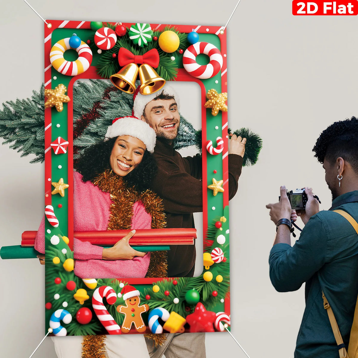 Christmas Photo Booth Decor, Merry Christmas Backdrop & Xmas Ornaments