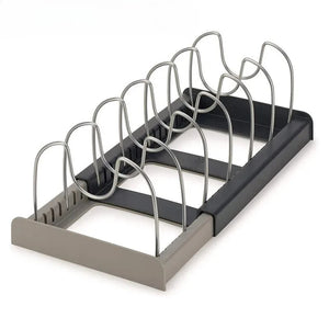 7-Grid Adjustable Pot and Pan Organizer Rack – Space-Saving Kitchen Storage