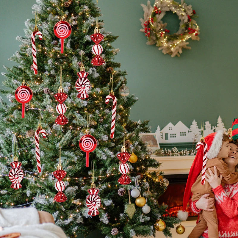 6pcs Christmas Candy Cane, Lollipop & Hanging Ball Ornaments for Xmas Tree
