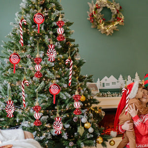 6pcs Christmas Candy Cane, Lollipop & Hanging Ball Ornaments for Xmas Tree