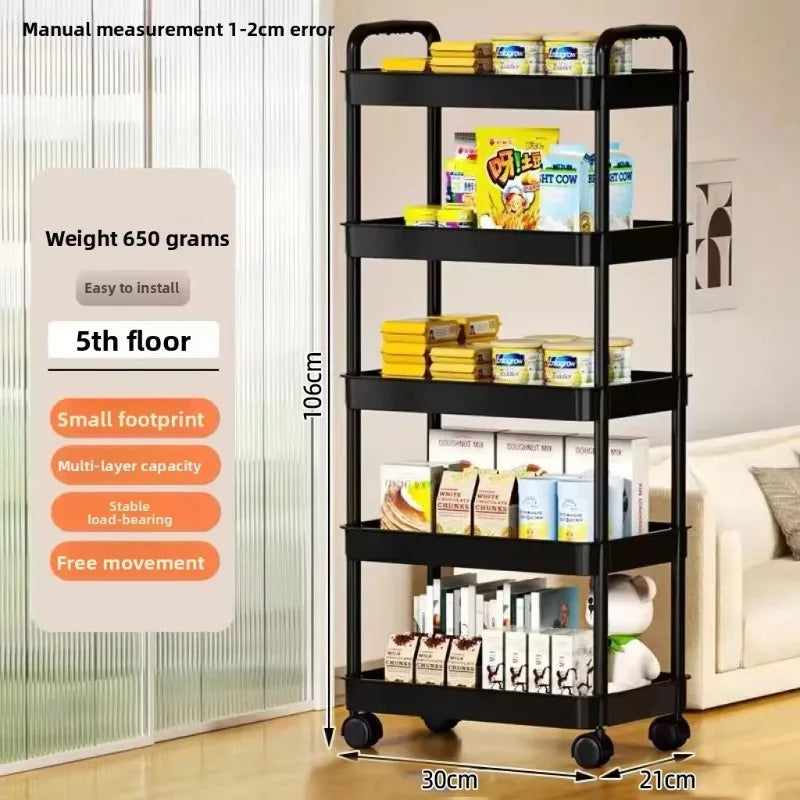 5-Tier Rolling Kitchen Storage Cart with Wheels – Multi-Purpose Organizer