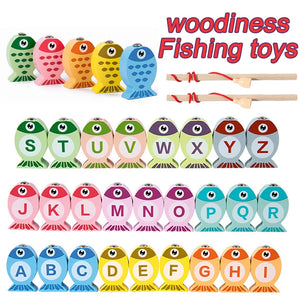 Wooden Fishing Game Toy for Kids, Alphabet & Number Learning Puzzle