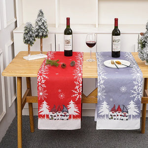 Christmas Red & Gray Cartoon Tablecloth – Holiday Table Decor