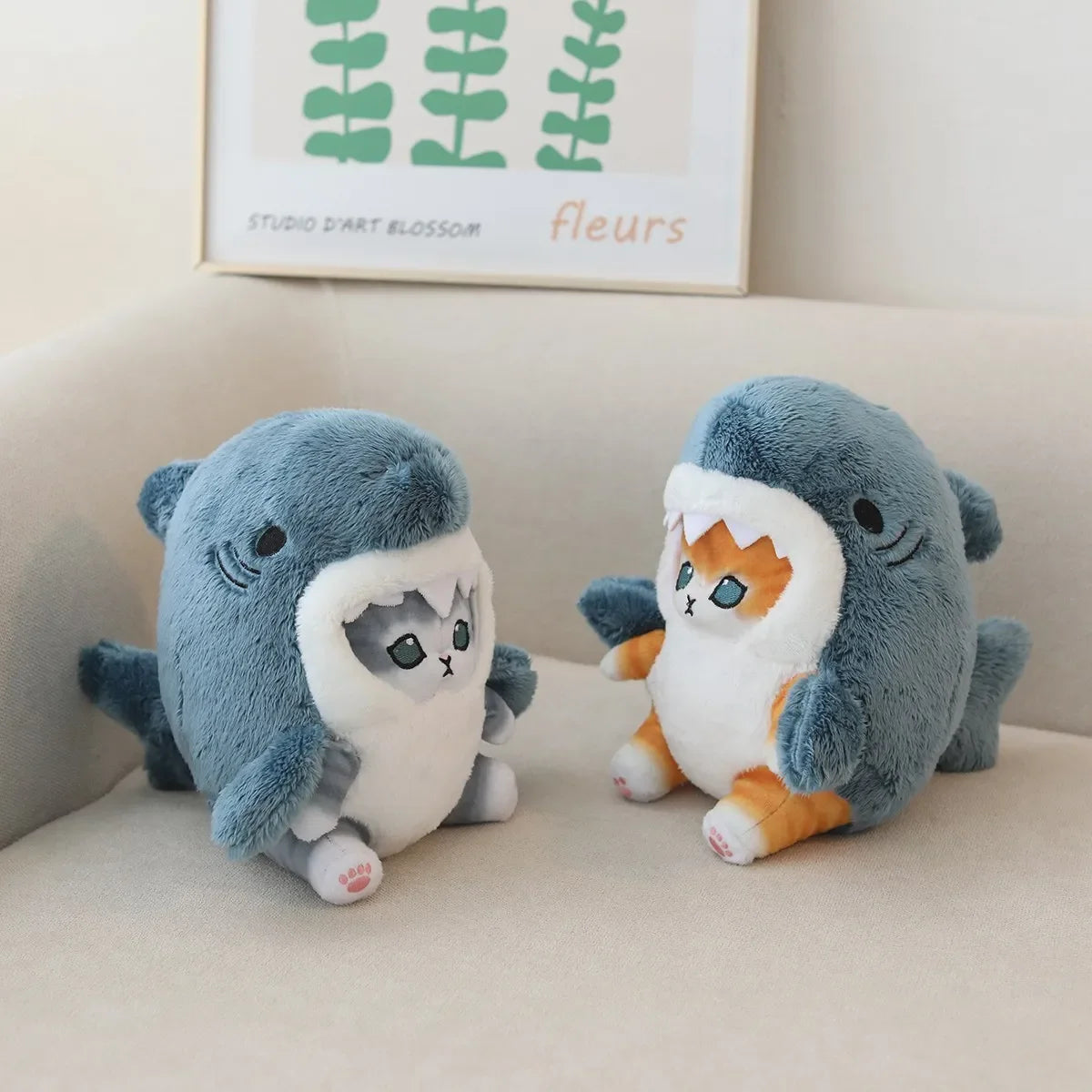 Kawaii Shark Cat Plush Toy – Soft Colorful Stuffed Animal Gift