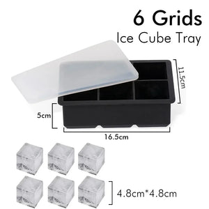 Silicone Ice Cube Tray with Lid – 4, 6 & 8 Grid Ice Maker
