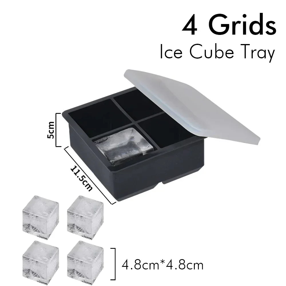 Silicone Ice Cube Tray with Lid – 4, 6 & 8 Grid Ice Maker