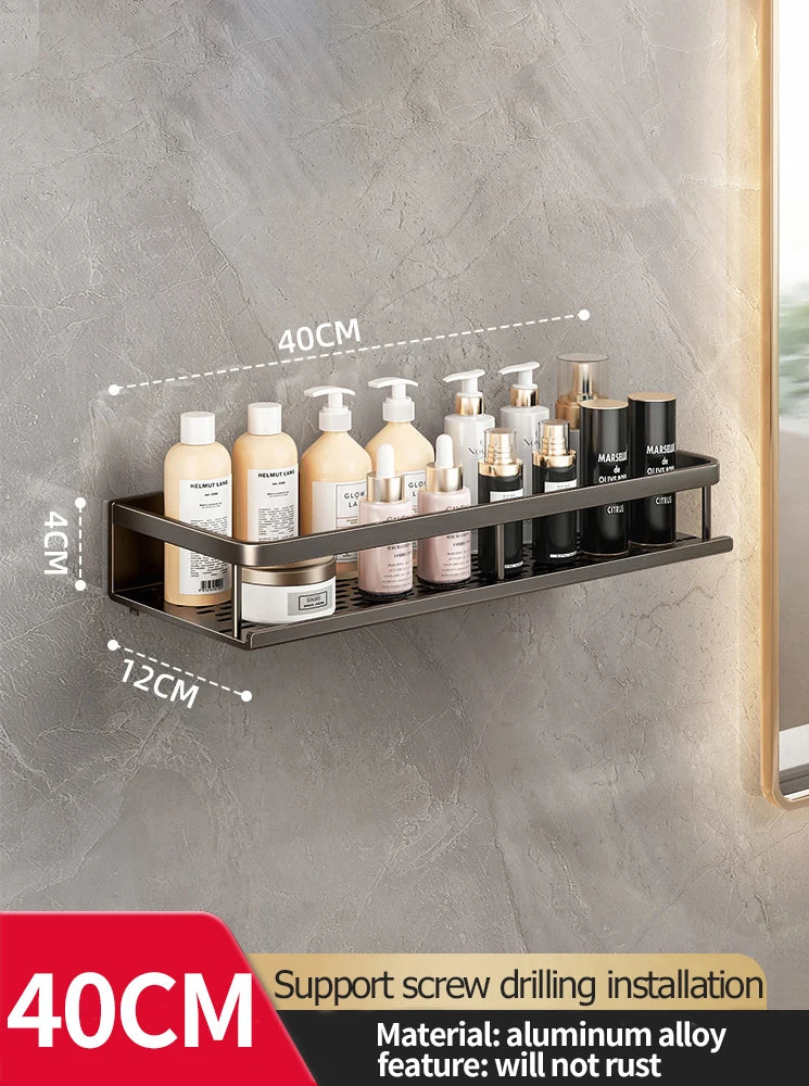 Wall-Mounted Aluminum Bathroom Rack – Space-Saving Storage Shelf