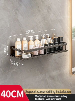 Wall-Mounted Aluminum Bathroom Rack – Space-Saving Storage Shelf