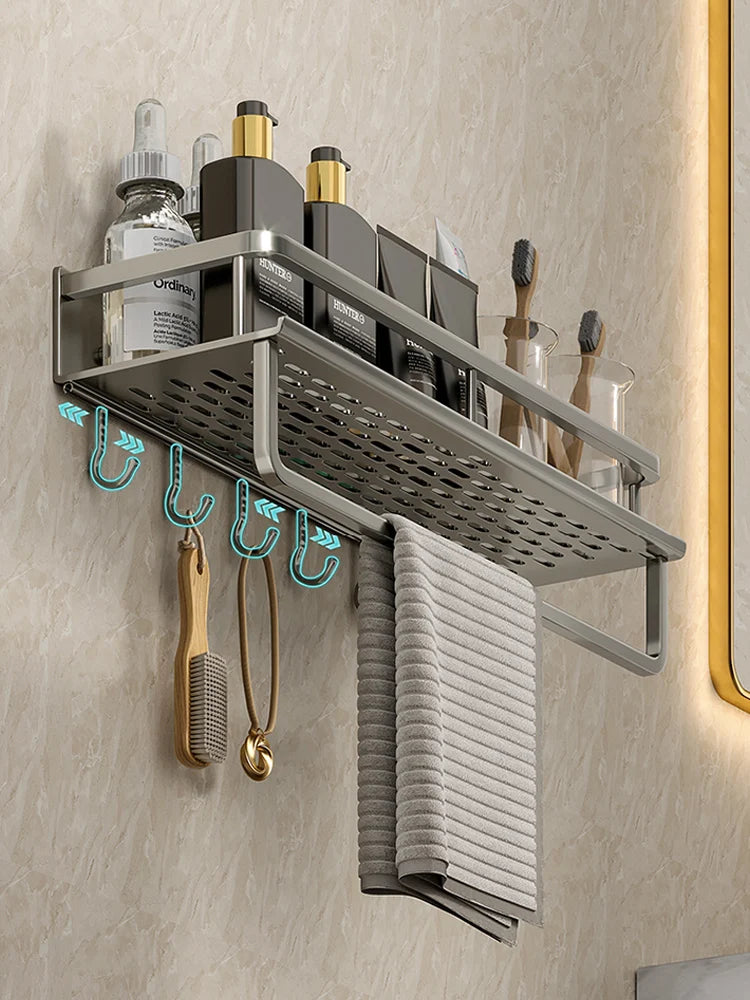 Wall-Mounted Aluminum Bathroom Rack – Space-Saving Storage Shelf