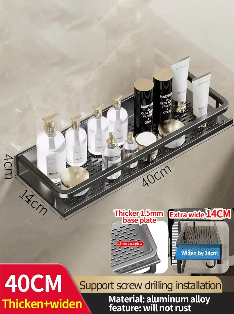 Wall-Mounted Aluminum Bathroom Rack – Space-Saving Storage Shelf
