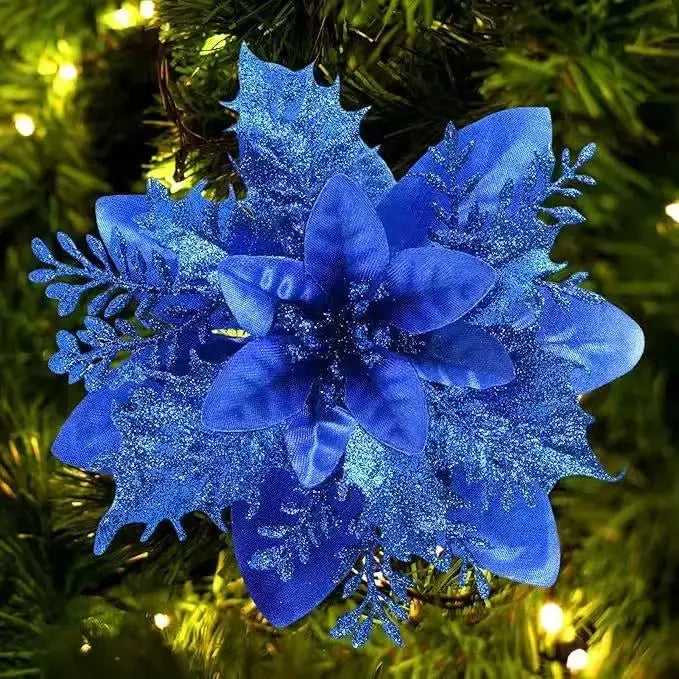 1–20pcs Glitter Artificial Christmas Flowers, Xmas Tree Ornaments & Holiday Decorations