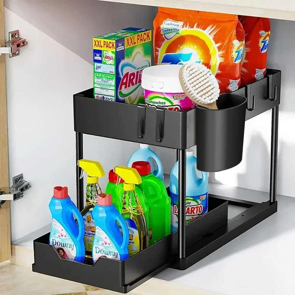 2-Tier Under Sink Organizer – Sliding Storage Rack for Kitchen & Bathroom