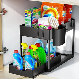 2-Tier Under Sink Organizer – Sliding Storage Rack for Kitchen & Bathroom