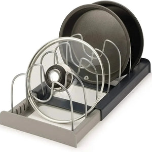 7-Grid Adjustable Pot and Pan Organizer Rack – Space-Saving Kitchen Storage
