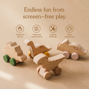 Dinosaur Cartoon Wooden Teether Toy for Babies – Montessori Sensory Car