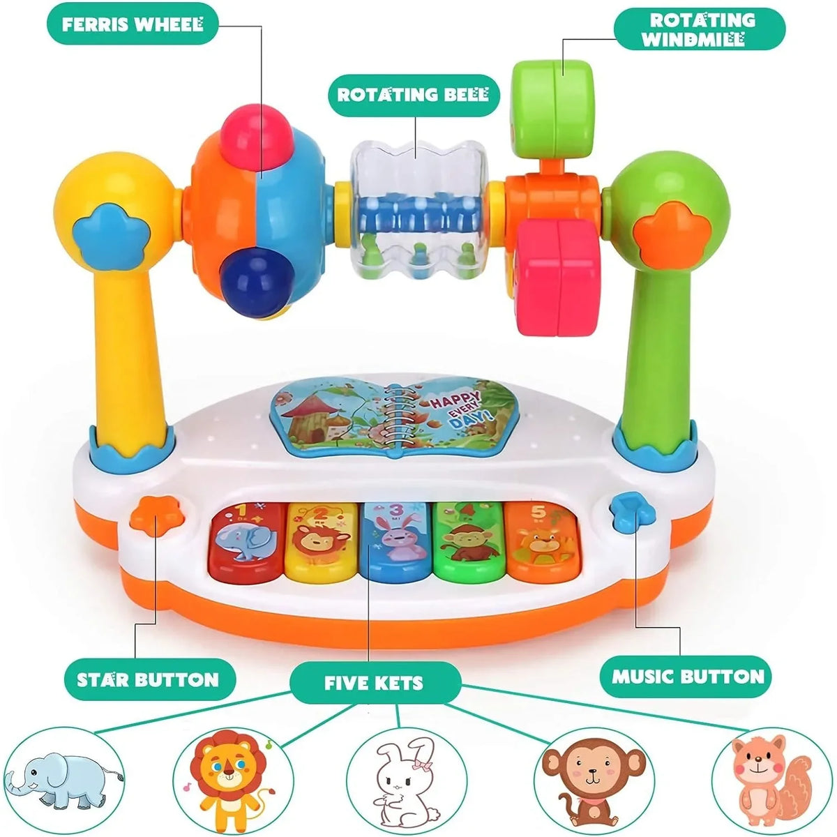 Baby Piano Toy with Lights, Sounds & Rotating Music Keyboard