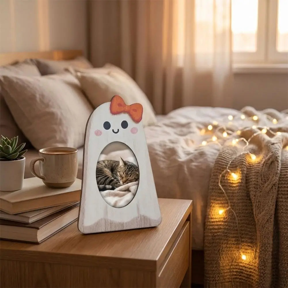 Cute Halloween Ghost Picture Frame – Wooden Desktop Decor