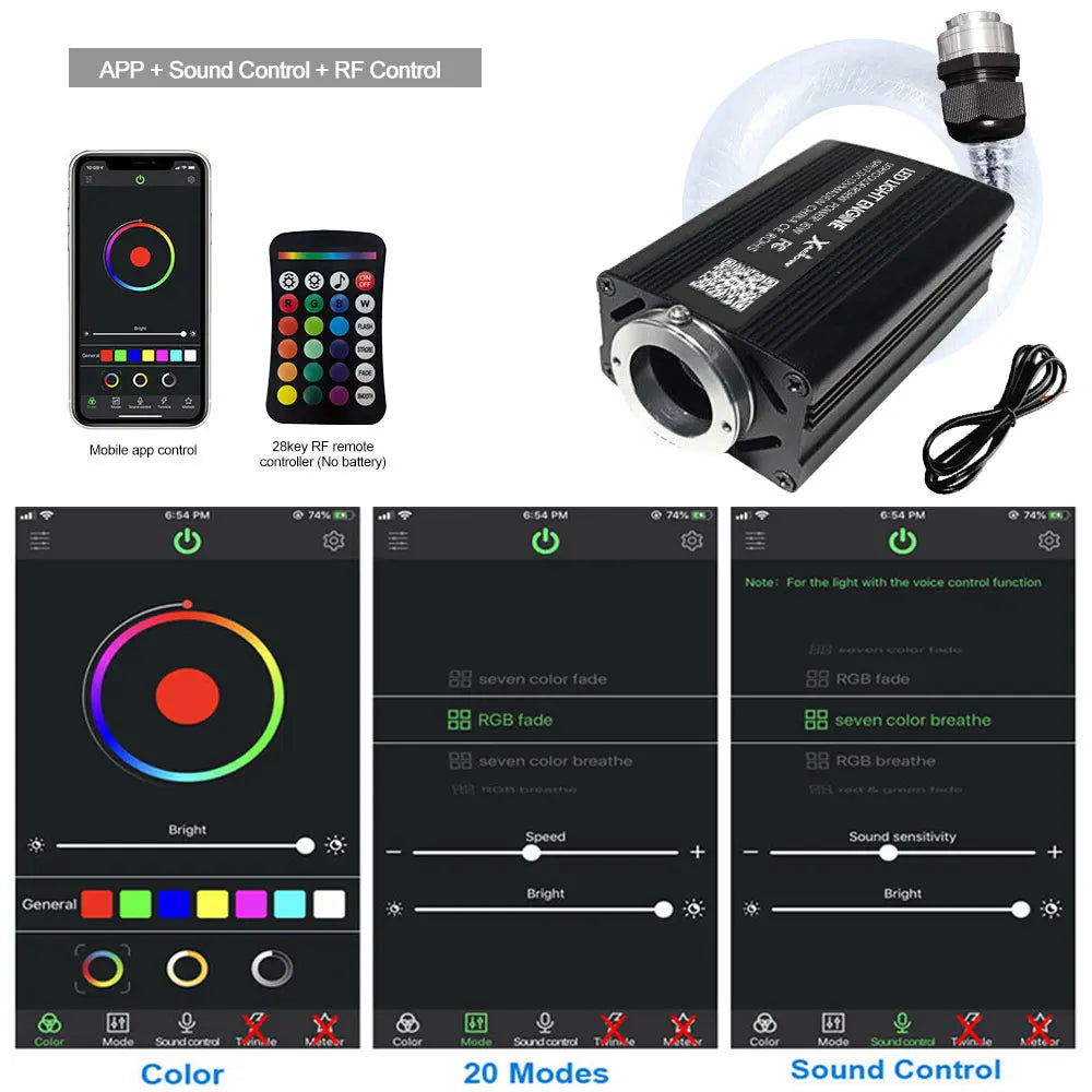 12W RGB Car Starry Sky Ceiling Lights – Fiber Optic Music Control