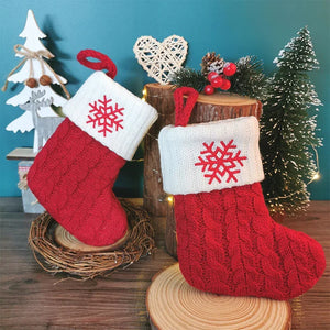 Personalized Christmas Stocking Ornaments, Knitted Tree Decorations with Snowflake Alphabet Letters
