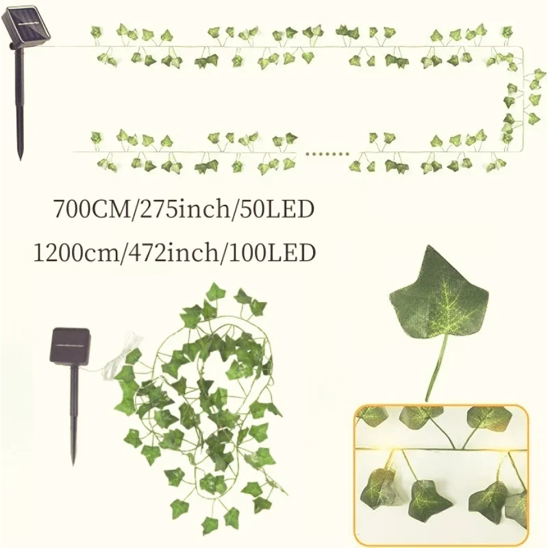 50/100 LED Solar Ivy String Lights, 8 Modes for Garden, Wedding & Christmas Decor